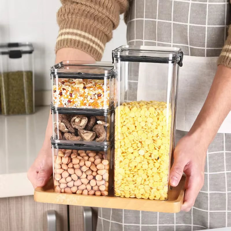 Transparent Food Storage Containers Kitchen Storage Airtight Cans Plastic Storage Boxes Stackable Food Storage Boxes