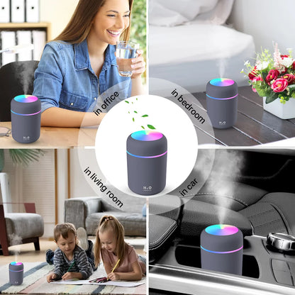 300Ml Small Cool Mist Humidifier,Colorful USB Personal Humidifier for Car White