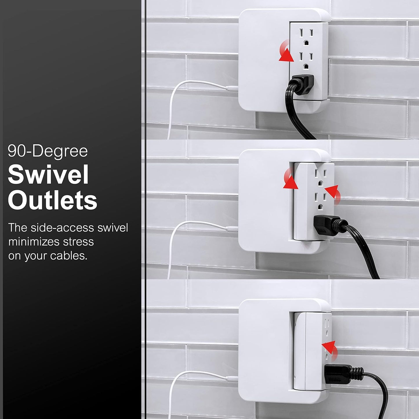 Pro Side-Access Swivel Sur Protector, 5-Outlet Extender with 2 USB Ports, Wall Tap Adapter, Charging Station, 3-Prong, 560 Joules, 2.4 AMP/12 Watt, UL Listed, White, 39429