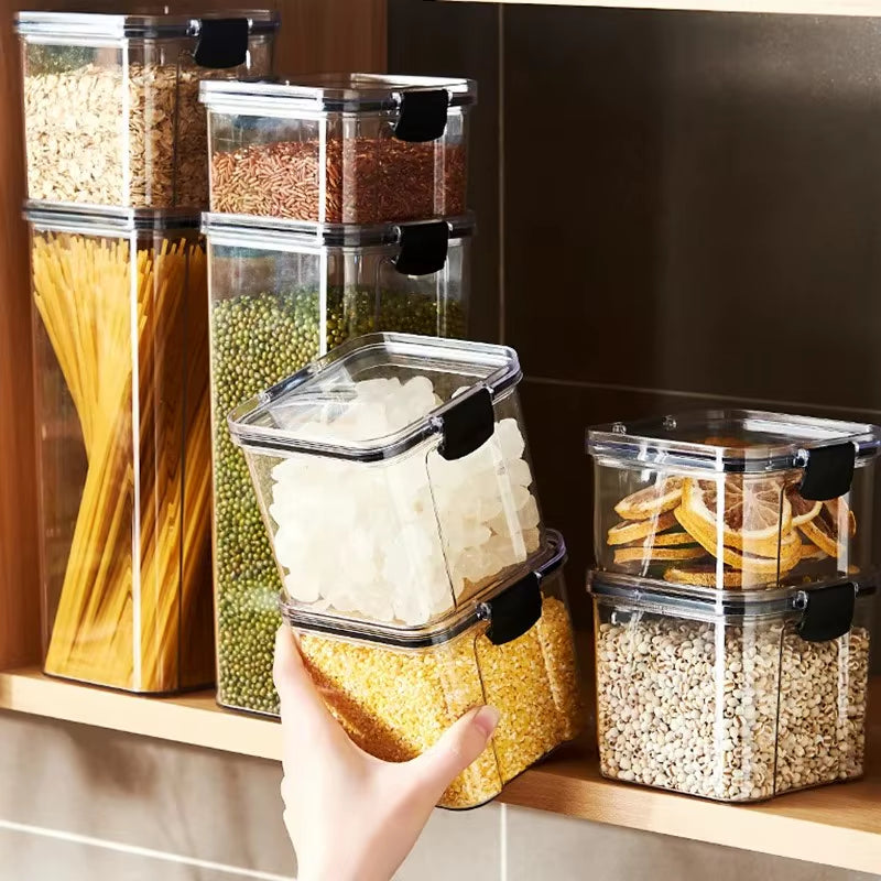 Transparent Food Storage Containers Kitchen Storage Airtight Cans Plastic Storage Boxes Stackable Food Storage Boxes