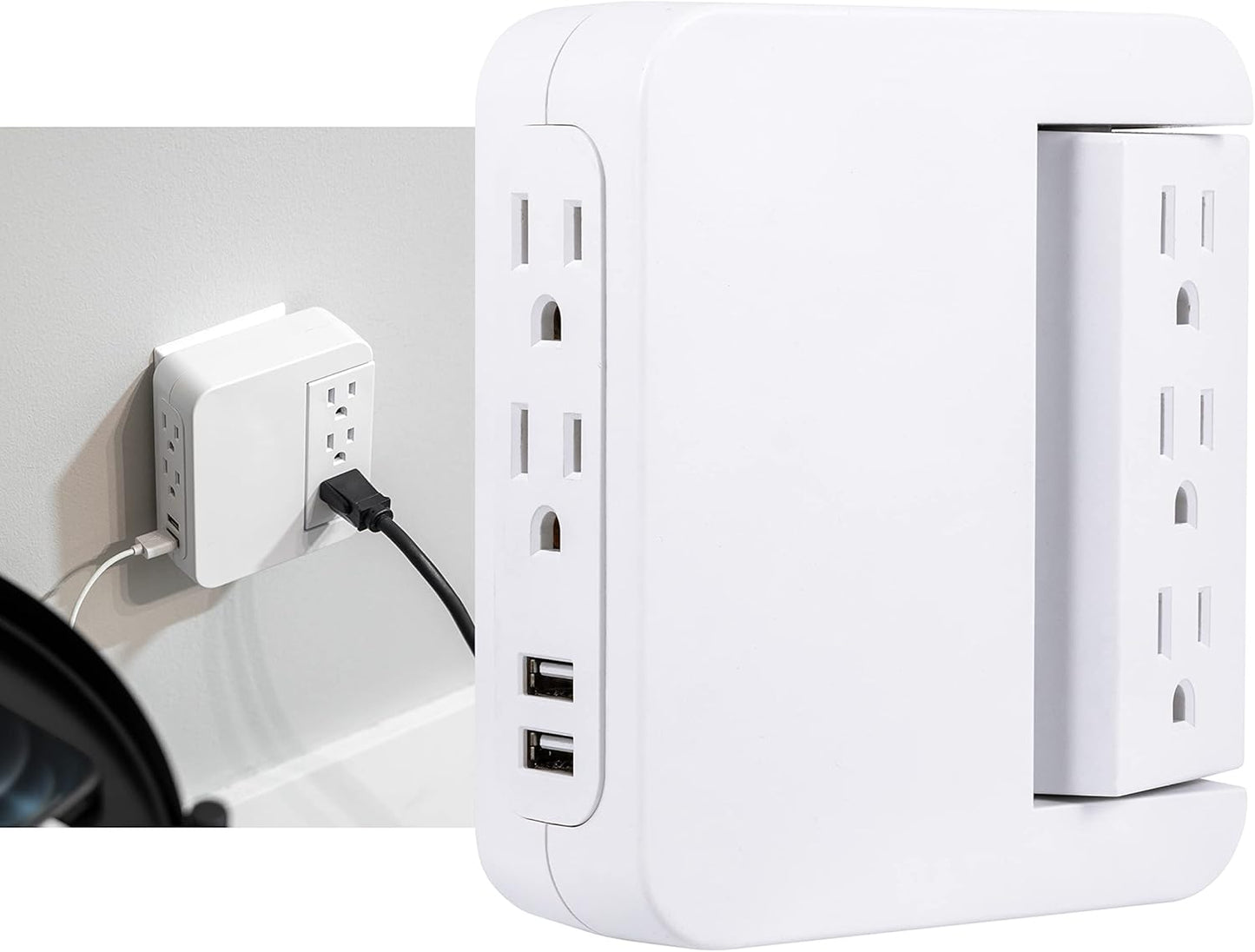 Pro Side-Access Swivel Sur Protector, 5-Outlet Extender with 2 USB Ports, Wall Tap Adapter, Charging Station, 3-Prong, 560 Joules, 2.4 AMP/12 Watt, UL Listed, White, 39429