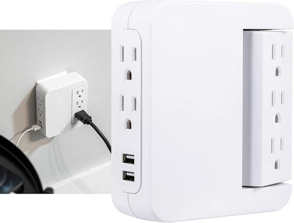 Pro Side-Access Swivel Sur Protector, 5-Outlet Extender with 2 USB Ports, Wall Tap Adapter, Charging Station, 3-Prong, 560 Joules, 2.4 AMP/12 Watt, UL Listed, White, 39429