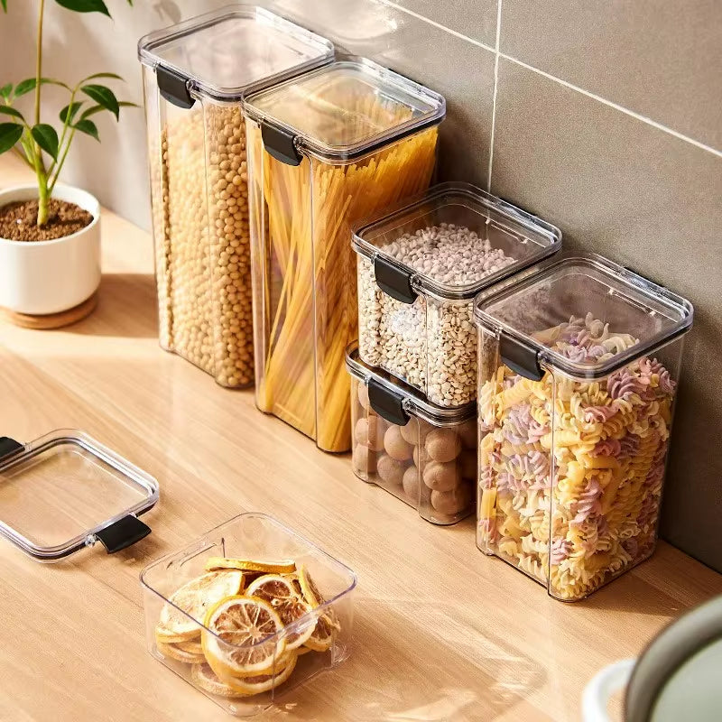 Transparent Food Storage Containers Kitchen Storage Airtight Cans Plastic Storage Boxes Stackable Food Storage Boxes
