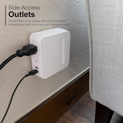 Pro Side-Access Swivel Sur Protector, 5-Outlet Extender with 2 USB Ports, Wall Tap Adapter, Charging Station, 3-Prong, 560 Joules, 2.4 AMP/12 Watt, UL Listed, White, 39429