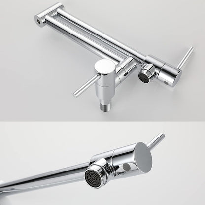 Pot Filler Faucet, Lead-Free Brass Wall Mount Kitchen Sink Faucet Two Handle with Single Hole Folding Tap, Polished Chrome