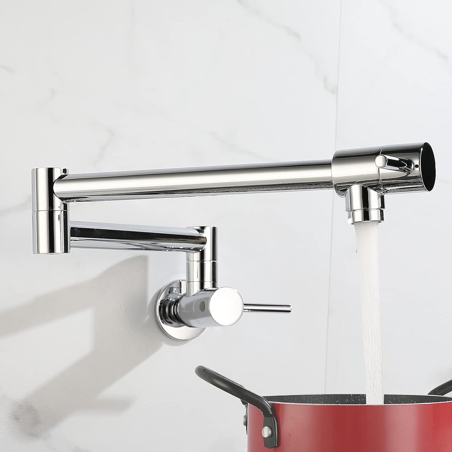 Pot Filler Faucet, Lead-Free Brass Wall Mount Kitchen Sink Faucet Two Handle with Single Hole Folding Tap, Polished Chrome