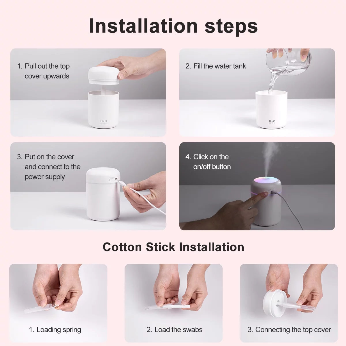 300Ml Small Cool Mist Humidifier,Colorful USB Personal Humidifier for Car White