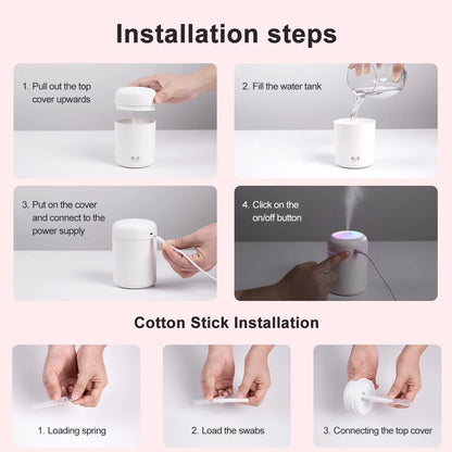 300Ml Small Cool Mist Humidifier,Colorful USB Personal Humidifier for Car White