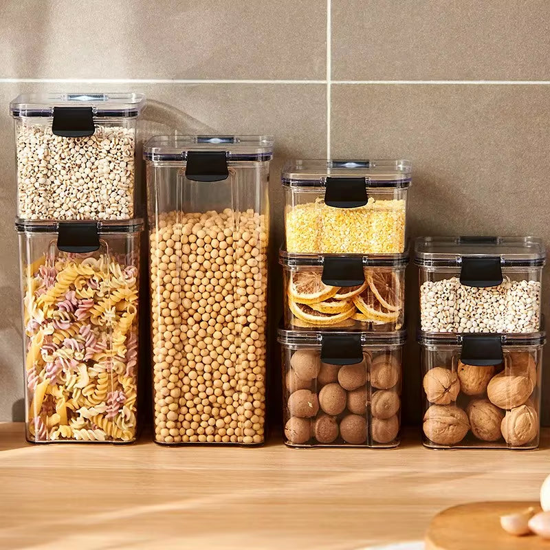 Transparent Food Storage Containers Kitchen Storage Airtight Cans Plastic Storage Boxes Stackable Food Storage Boxes