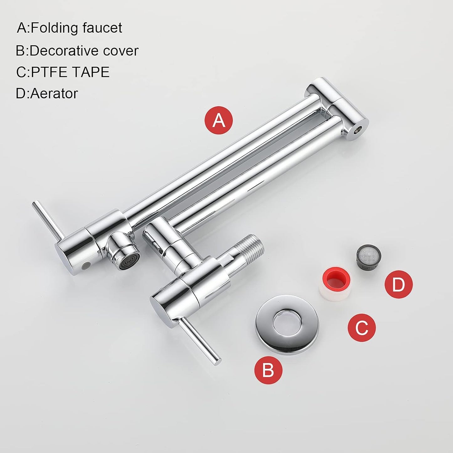 Pot Filler Faucet, Lead-Free Brass Wall Mount Kitchen Sink Faucet Two Handle with Single Hole Folding Tap, Polished Chrome