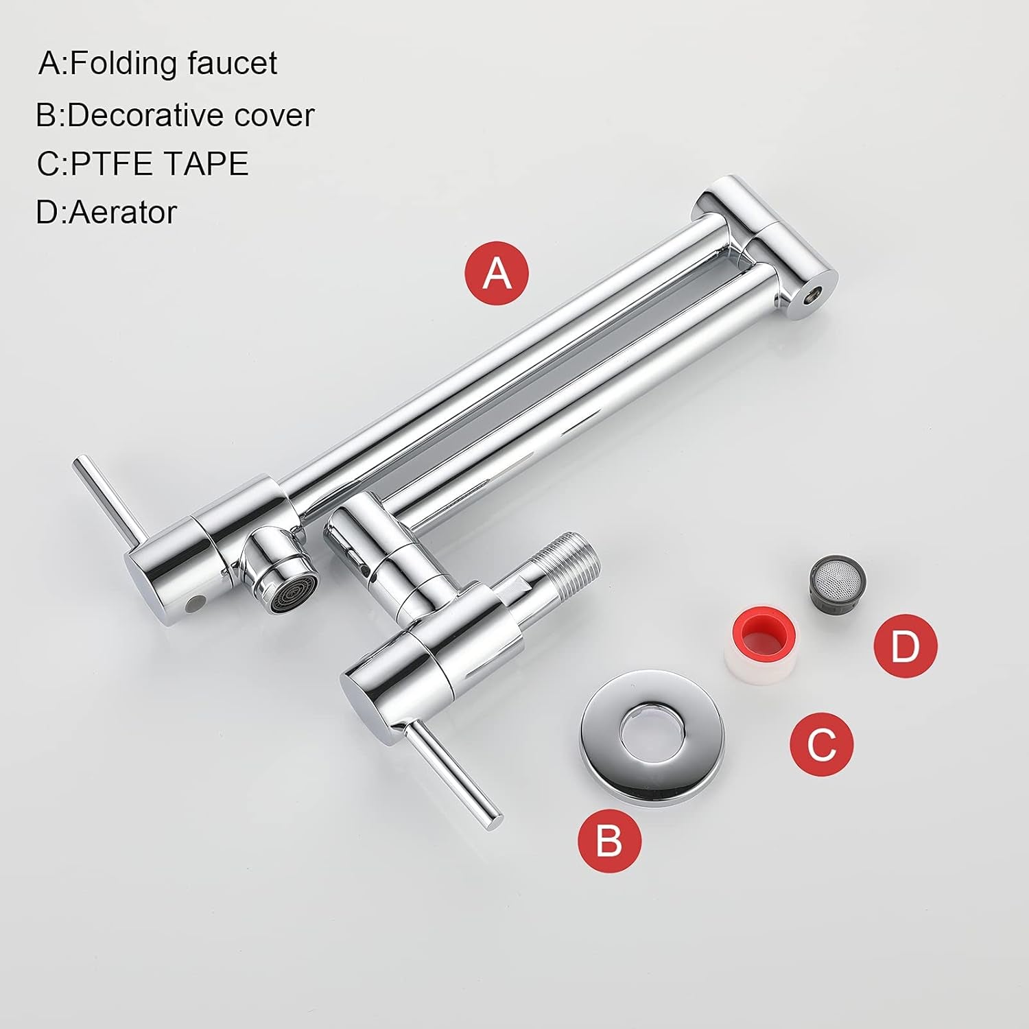 Pot Filler Faucet, Lead-Free Brass Wall Mount Kitchen Sink Faucet Two Handle with Single Hole Folding Tap, Polished Chrome